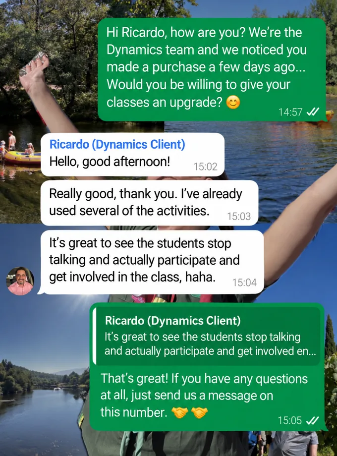 WhatsApp message from Ricardo about the material