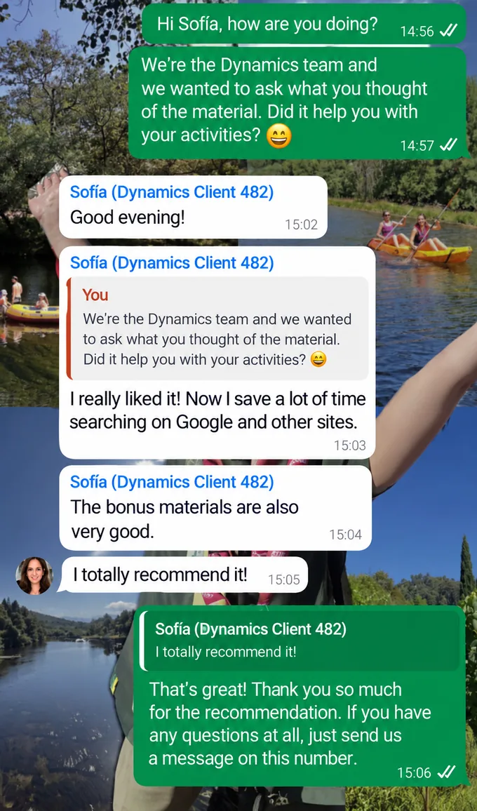 WhatsApp message from Sofia about the material