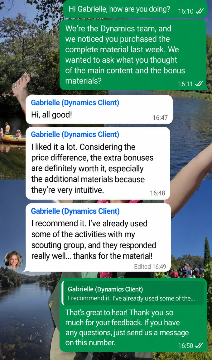 WhatsApp message from Gabrielle about the material
