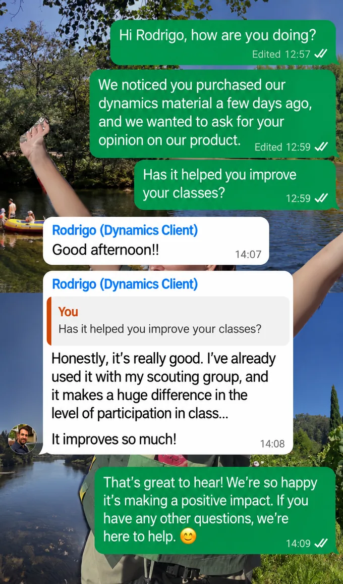 WhatsApp message from Rodrigo about the material