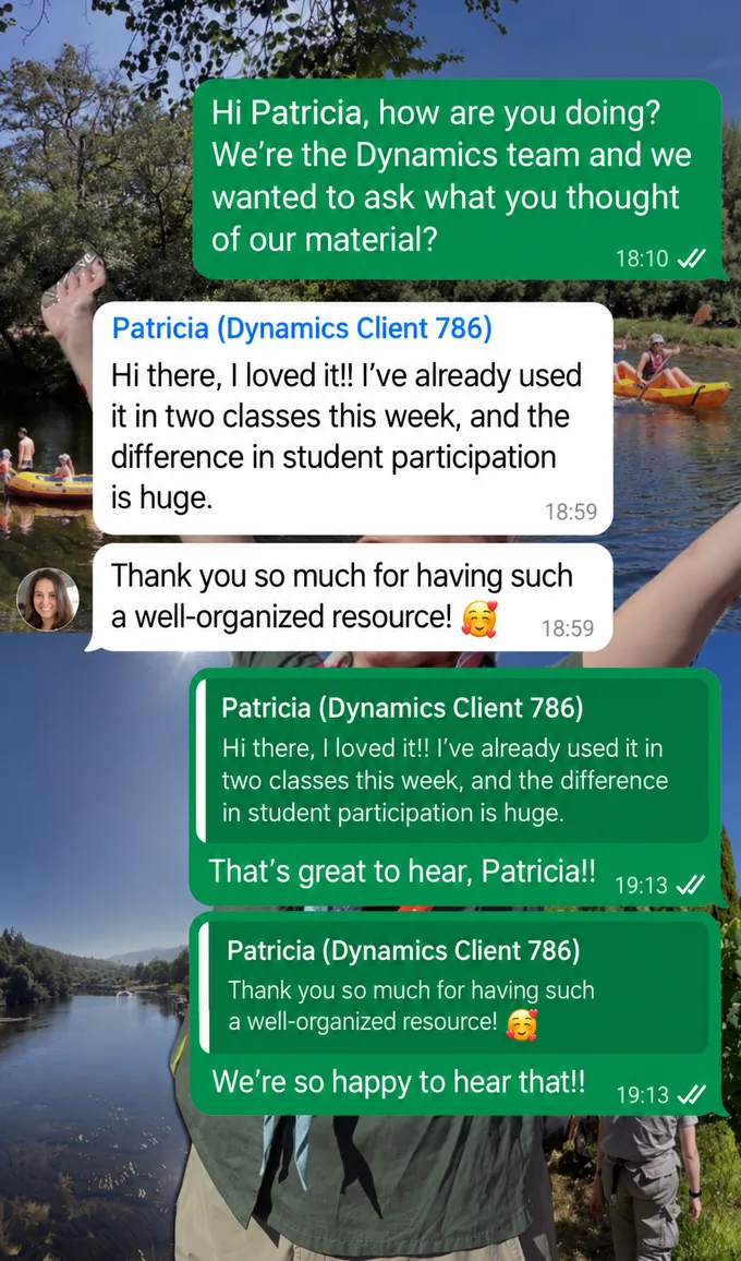 WhatsApp message from Patricia about the material